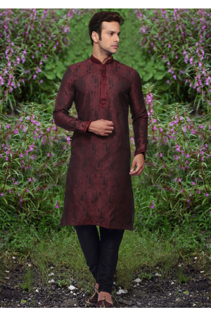 Puce Red Color Jaquard And Art Silk Fabric Kurta Set